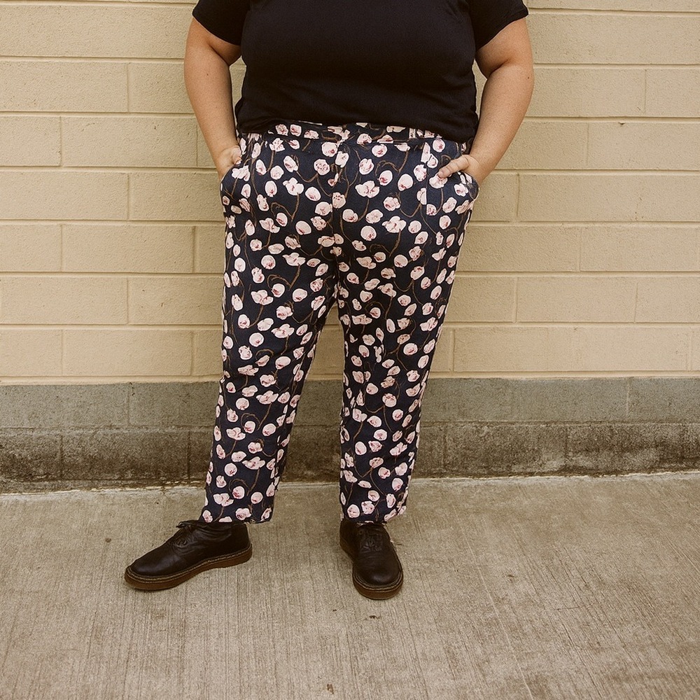 Wildfang Black Ankle Pants with Pink Floral Print